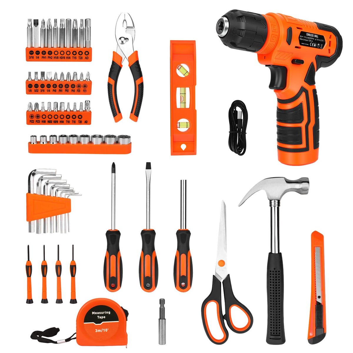Thatool 139-Piece Home Tool Kit with 8V Cordless Drill and Storage Case