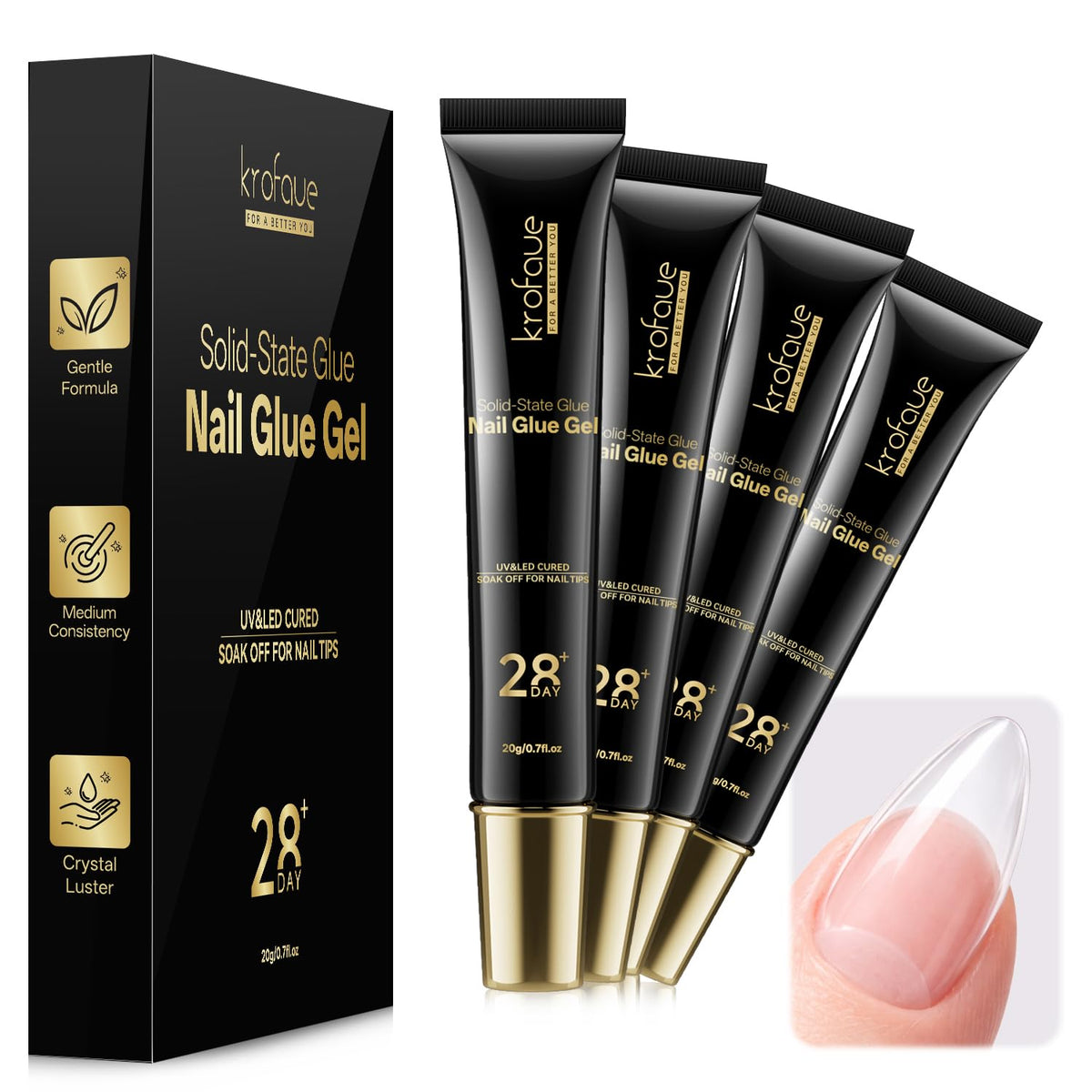 Krofaue Solid Nail Glue Gel 4 Pack, Press On Nail Glue, Strong Bond