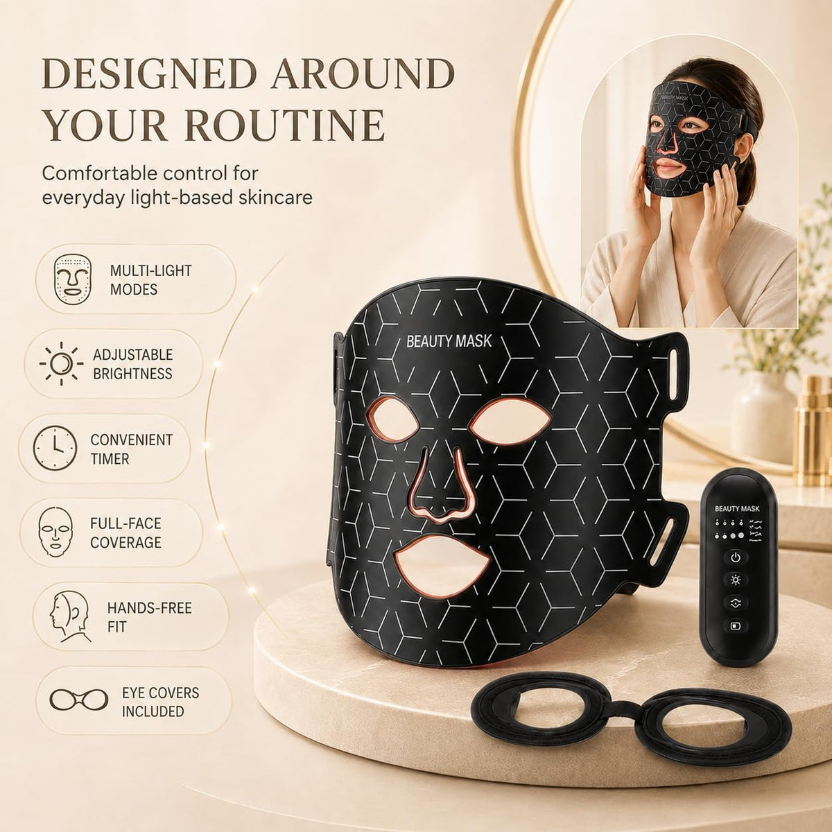 shalaker Red Light Therapy Face Mask, 7 Colors LED with 850NM NIR, Photon Skin Rejuvenation, Bendable and Portable, 240 LEDs