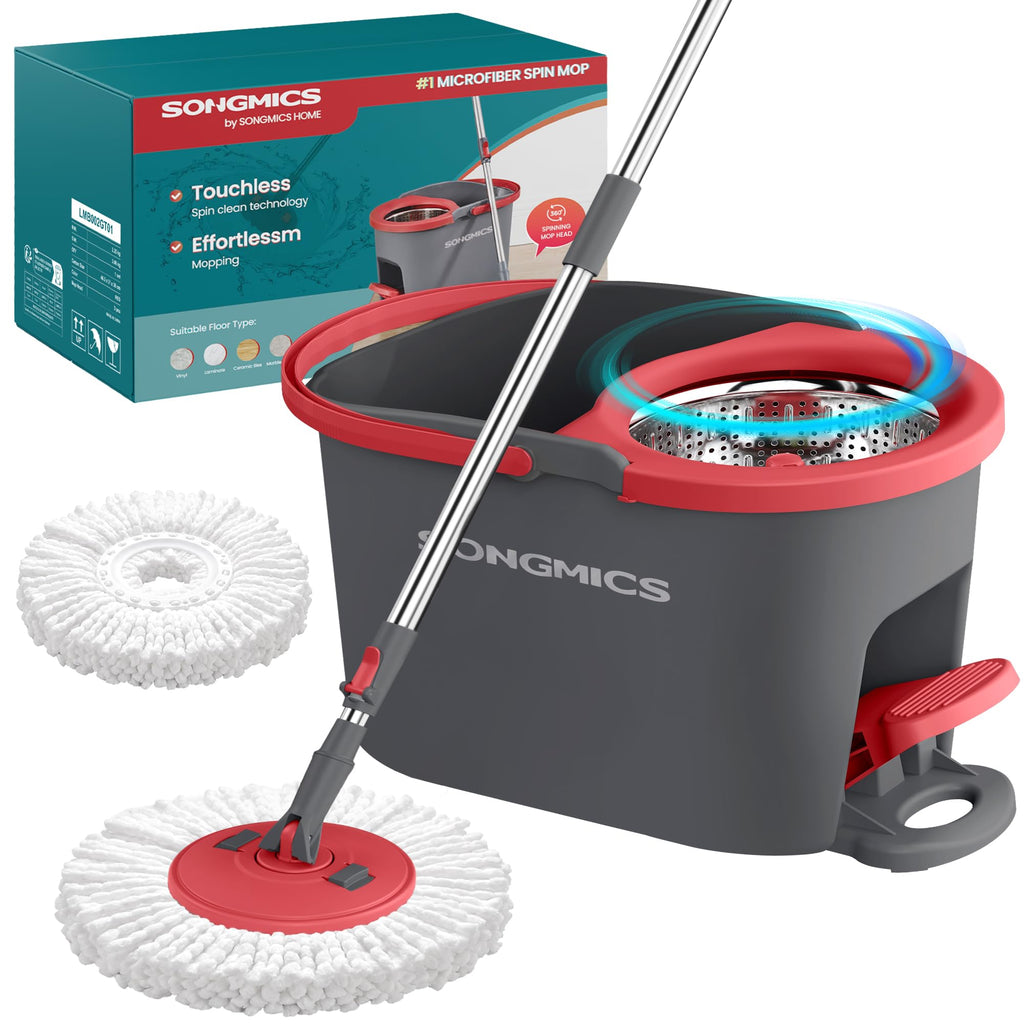 SONGMICS Spin Mop and Bucket Set with Pedal Wringer, 1 Microfiber Pad