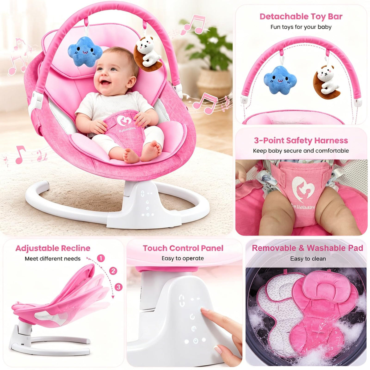 Bluetooth Baby Swing,5 Speeds,3 Angles,Remote,Indoor Outdoor Portable