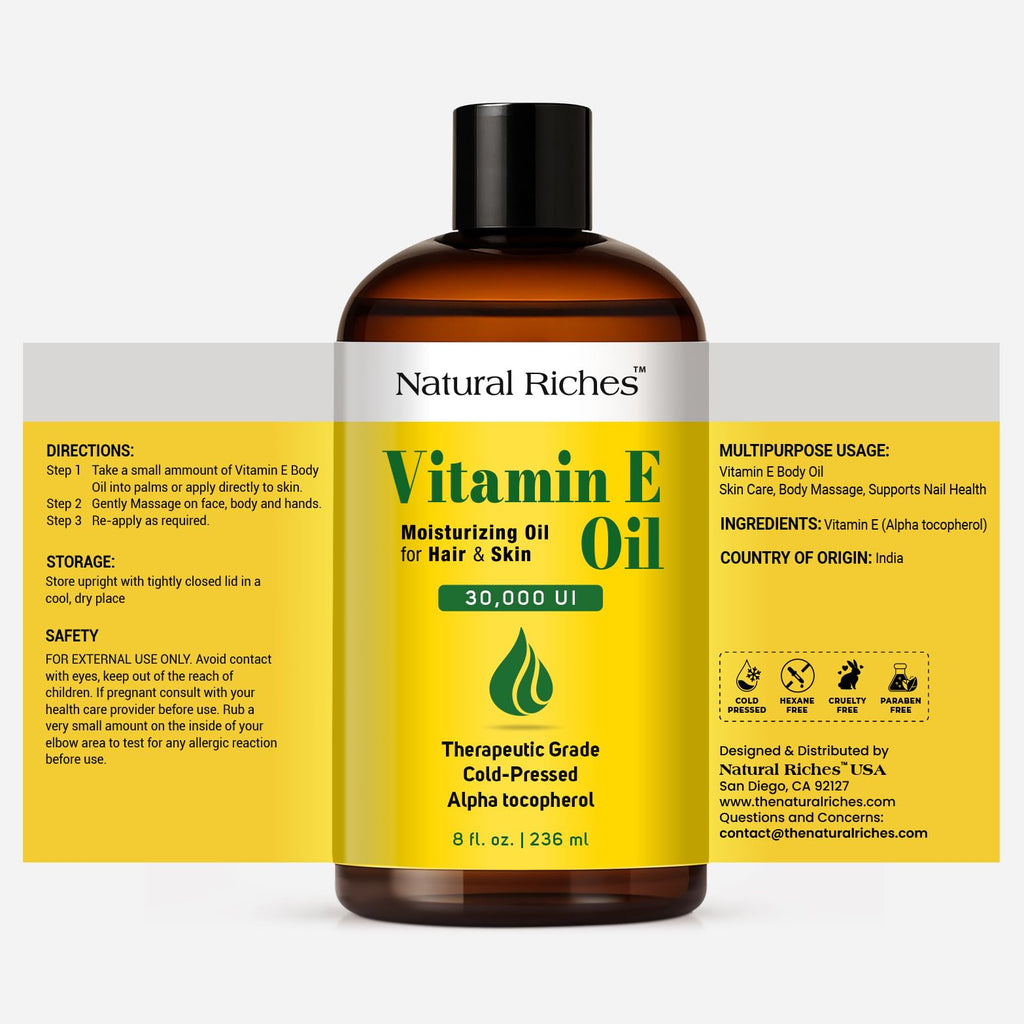 Vitamin E Oil for Skin, Face, Hair & Nails 8 Fl Oz - 30,000 IU