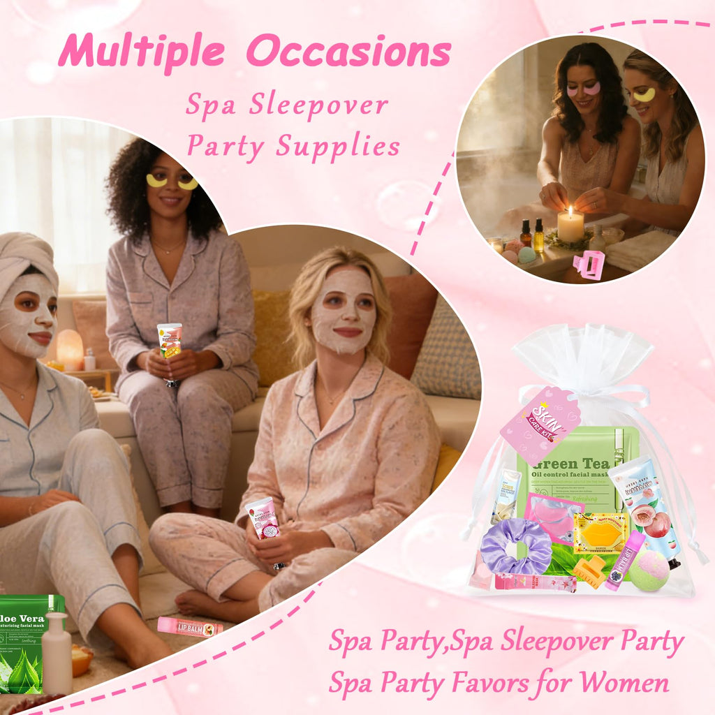 FOCone 156 PCS Spa Party Supplies for Women|Spa Party Favors Include Face Masks Lip Balm Under Eye Patches |Spa Party Favors for Bridal Wedding Spa Birthday Sleepover Party Supplies Spa Sleepover Kit