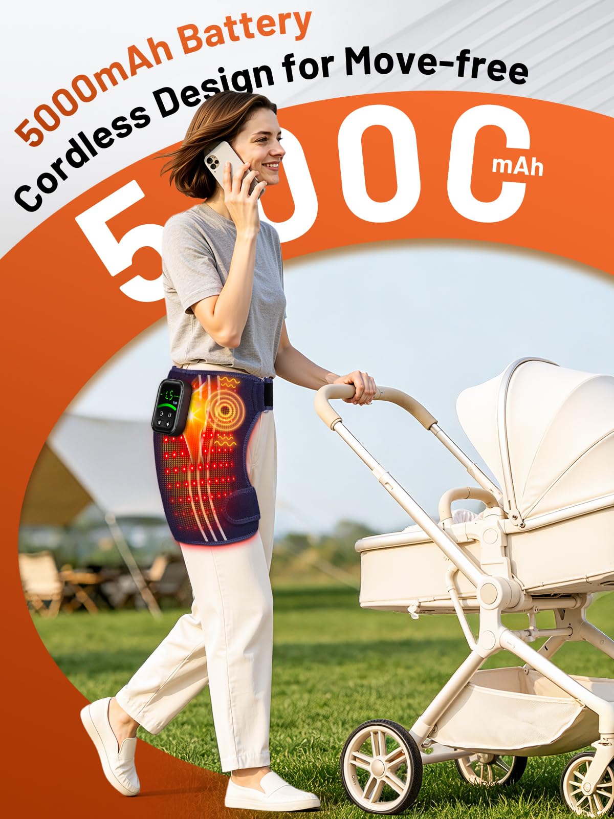 RELEXNOW Cordless Red Light Therapy for Hip with Heat & Vibration, Portable