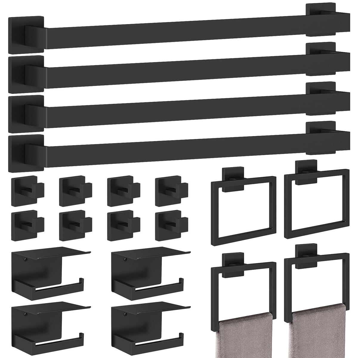 STWWO 20-Pieces Matte Black Bathroom Hardware Set