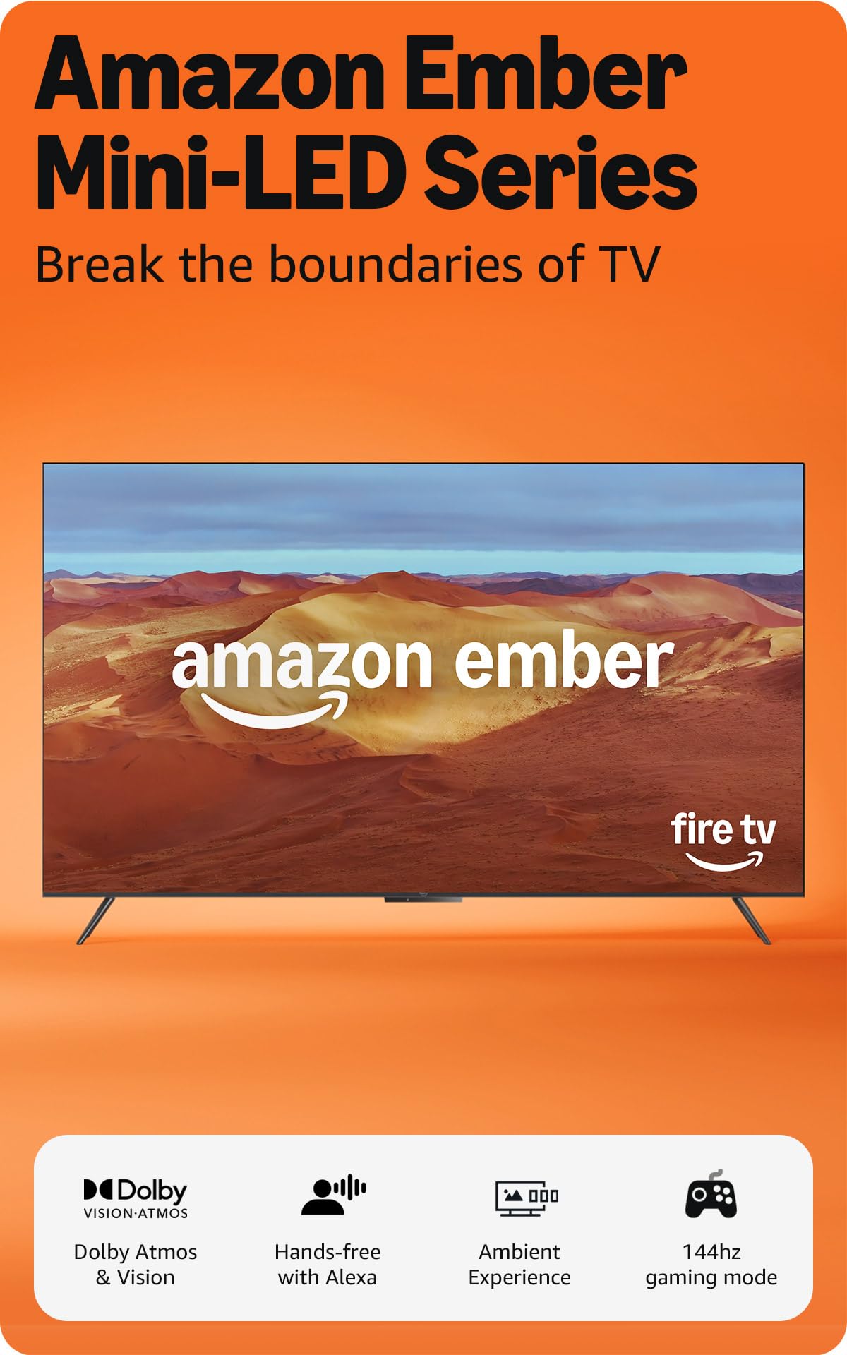 Amazon Ember 75" Mini-LED Series with Fire TV (newest model), QLED 4K UHD smart TV, Dolby Vision IQ, 144hz gaming mode, Ambient Experience, find shows faster with Alexa+