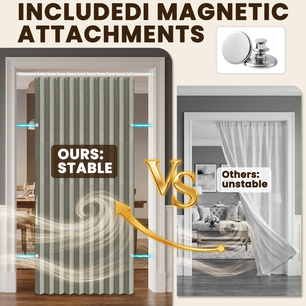 AJAZZ Blackout Accordion Door Magnetic Door Curtain Folding Closet Doors Curtain Invisible for Bedroom Room Living Room Doorway, Grey 42" W x 78" L, 1 Panel