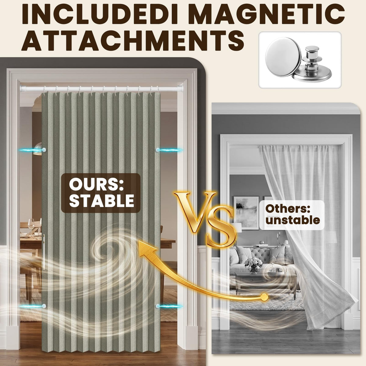 AJAZZ Blackout Accordion Door Magnetic Door Curtain Folding Closet Doors Curtain Invisible for Bedroom Room Living Room Doorway, Grey 42" W x 78" L, 1 Panel