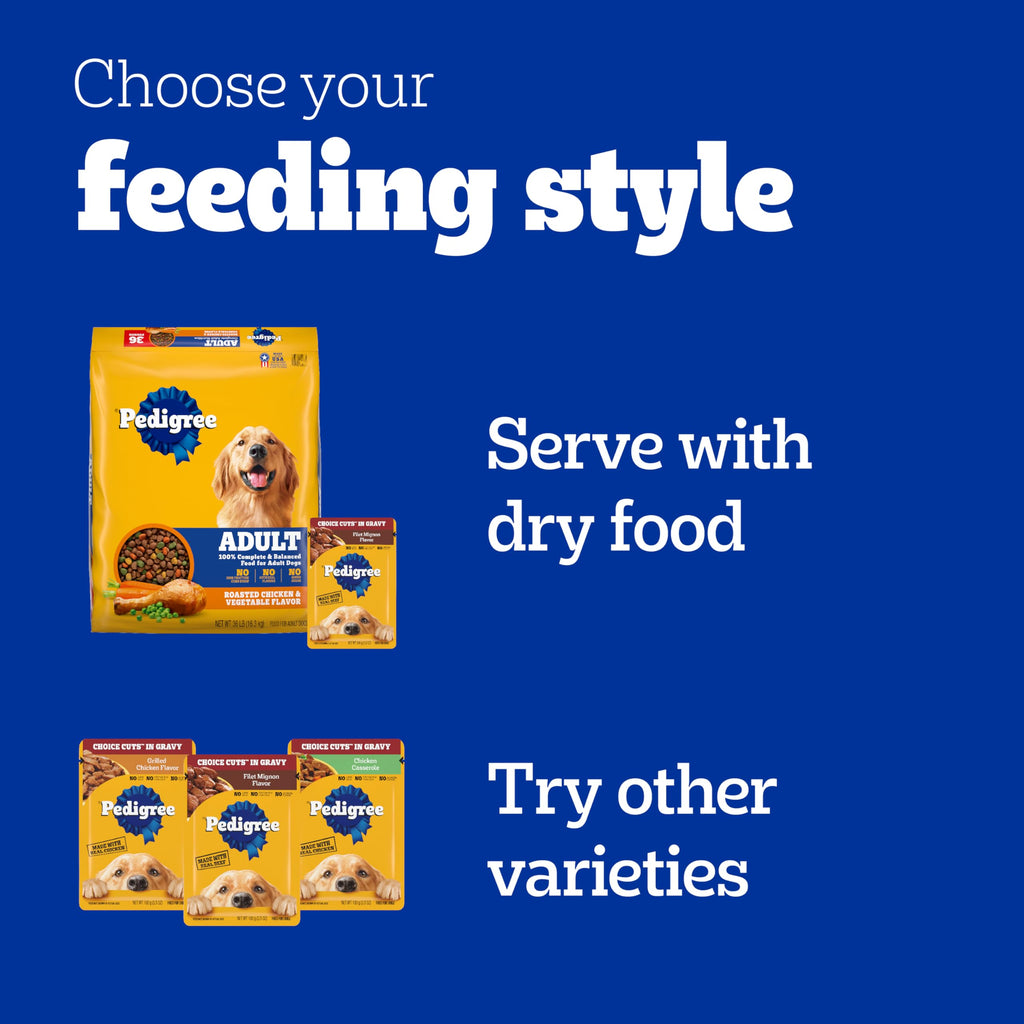 Pedigree Choice Cuts Wet Dog Food Pouch, Protein Variety, 3.5 oz, 30 Count