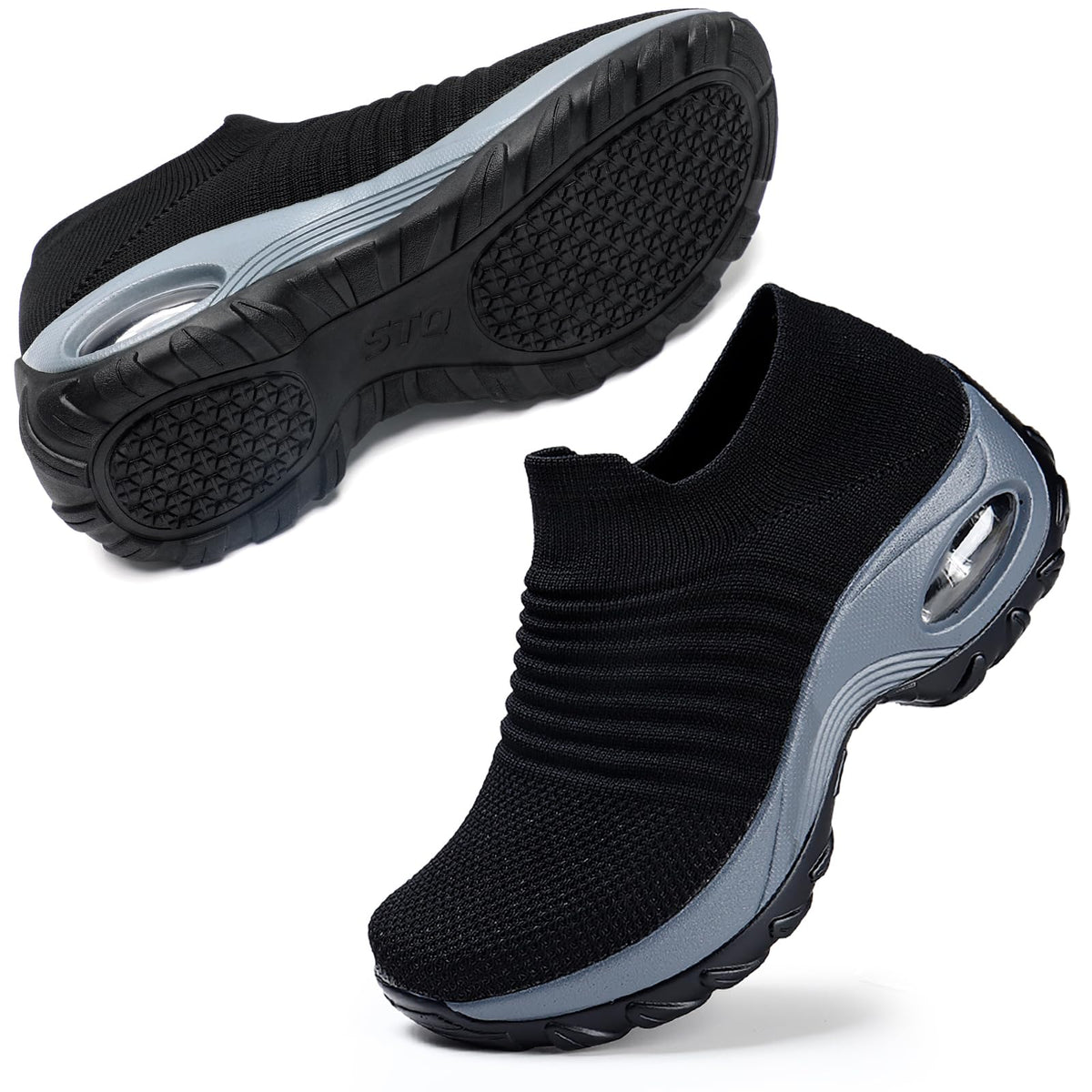 STQ Walking Shoes Women Slip on Sneakers Comfortable Ladies Work Black 7