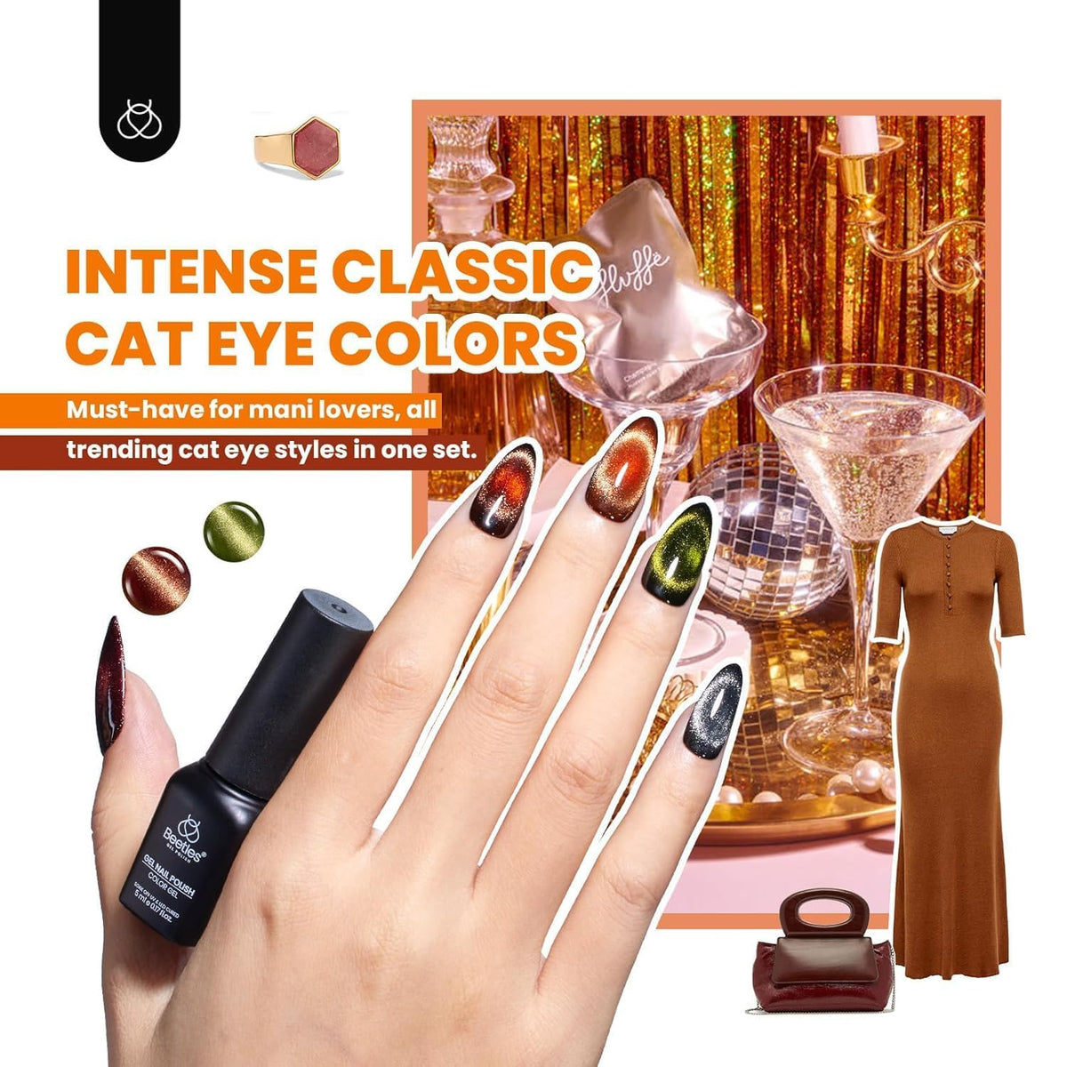 Beetles Cat Eye Gel Nail Polish Set, 20 Colors Fall Cat Eye Glitter Gel