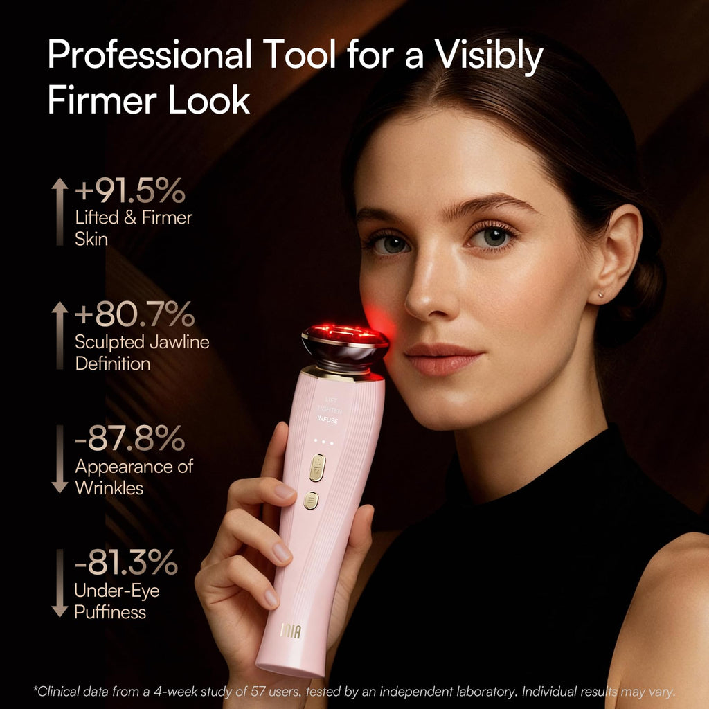 INIA FLARE 3-in-1 Red Light Therapy Beauty Device for Face & Neck Pink