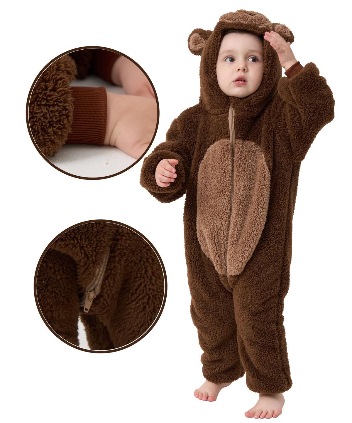 LONULAIN Unisex Baby Animal Costume Pajamas, Infant Flannel Hooded Halloween Romper Cosplay Costume/Homewear/Sleepwear (Bear,24-30 Months)