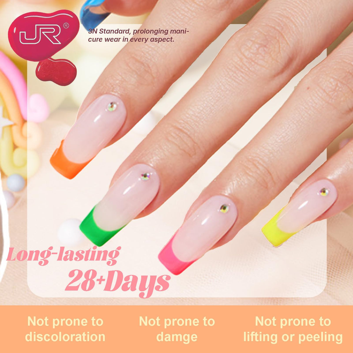 JR 48Pcs Gel Nail Polish Kit 27 Colors Full Size 15ml Base Top Coat Soak Off Manicure Set Storage Box Gift For Women And Girls