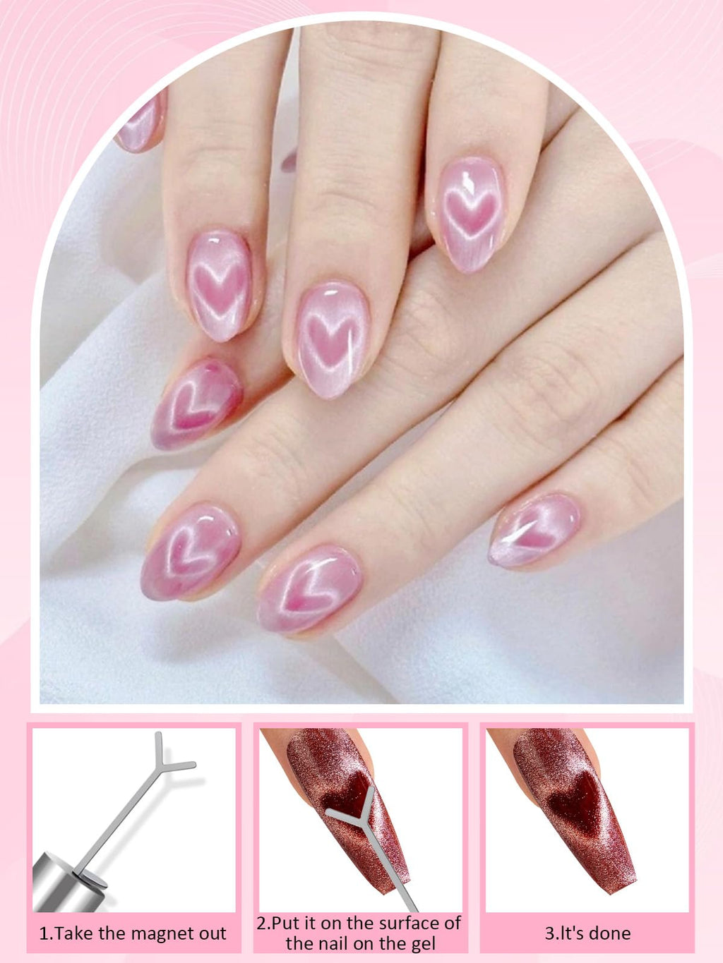 TOROKOM Cat Eye Magnetic for Nails, 54PCS 3-in-1 Cat Eye Gel Nail Polish Magnet Tools Powerful Set Multiple Style Nail Magnets French Heart Beads Nail Art Tools for Nail Art Designs