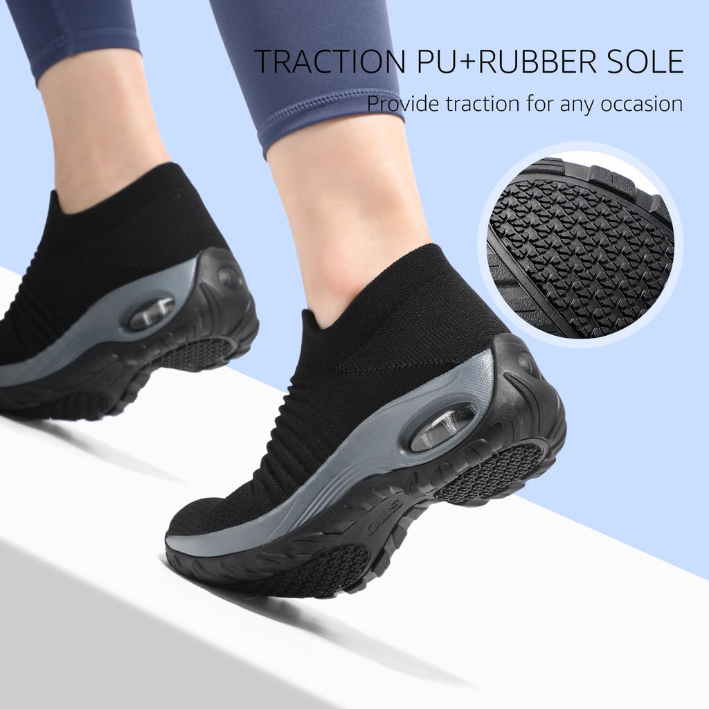 STQ Walking Shoes Women Slip on Sneakers Comfortable Ladies Work Black 7