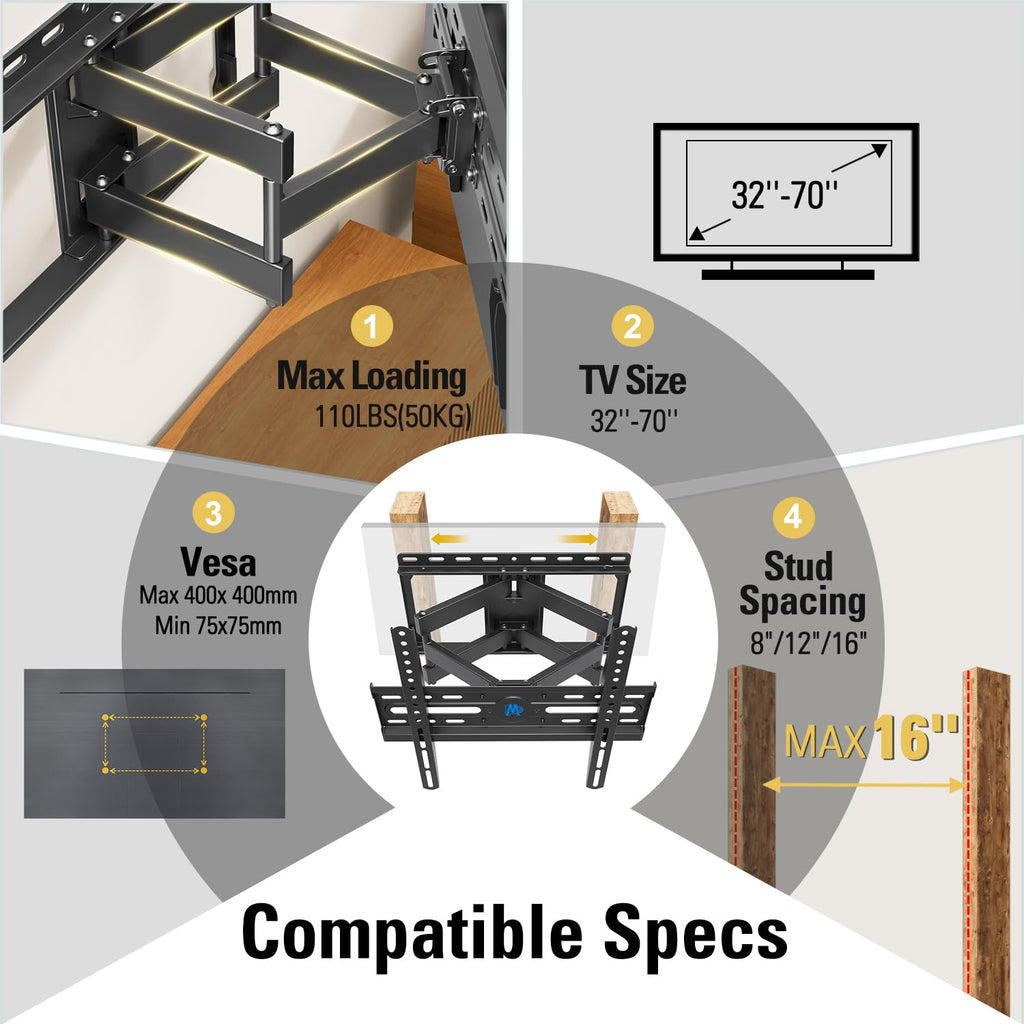 Mounting Dream Full Motion TV Wall Mount for 32-70 Inch TVs up to 110lbs