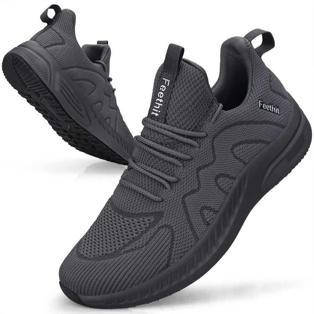 Feethit Mens Non Slip Running Shoes Walking Slip on Sneakers Dark Gray