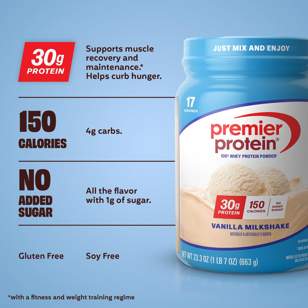 Premier Protein 30g High Protein Powder, 100% Whey, Vanilla, 17 Servings