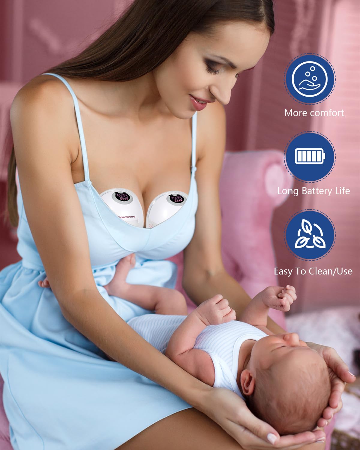 Mammanuwa Electric Breast Pump - Lightweight, Portable, & Hands-Free with Baby Mouth Technology - BPA-Free, 4 Modes, 9 Levels - Elevate Your Breastfeeding Style with Mammanuwa S32