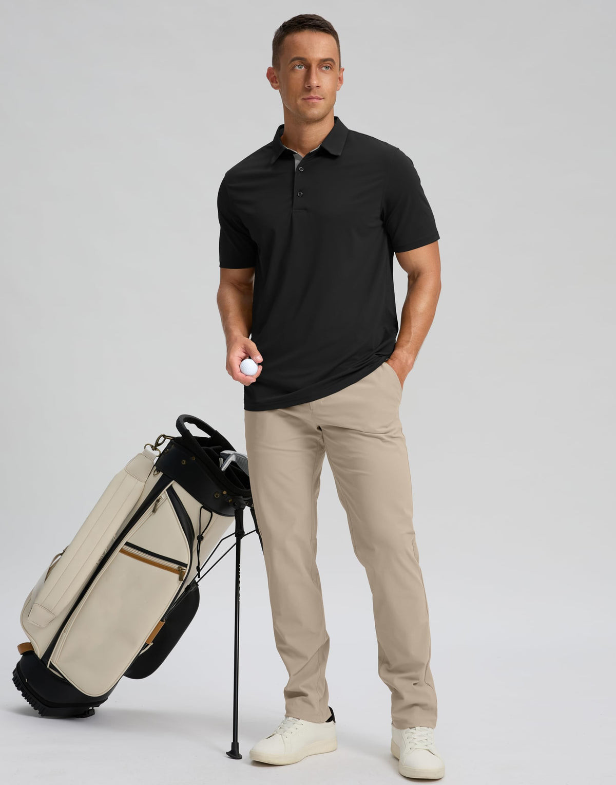 Men's Golf Polo Shirts Dry Fit Performance Short Sleeve Shirt, Black, L