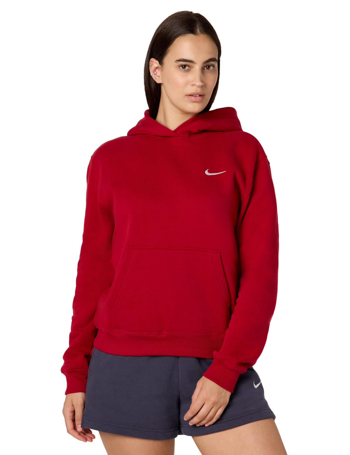 Nike Women's Studio Fleece Pullover Hoodie, Tough Red/Sail, Medium