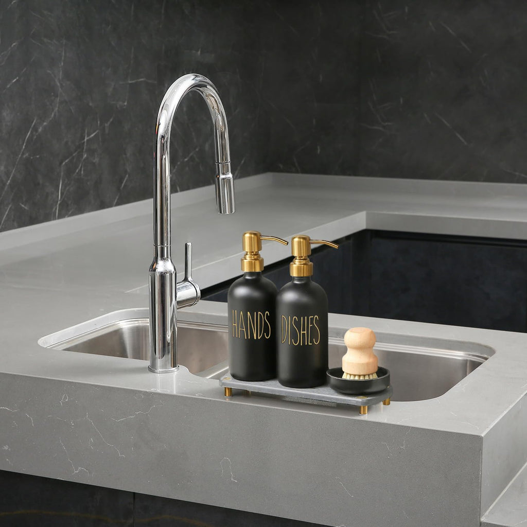 MOMEEMO Soap Dispenser Set Comes with Stainless Steel Pumps, Gold & Black