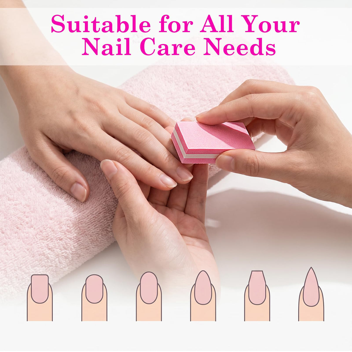400 Pcs Sponge Nail Buffer Blocks for Acrylic Nails Pink