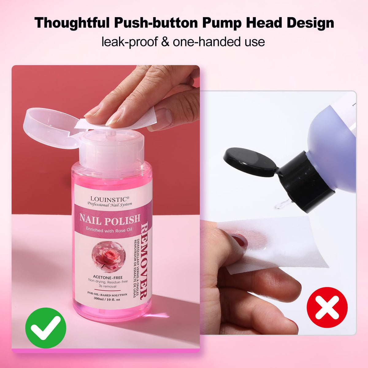 Nail Polish Remover: Pump Bottle, Non-Acetone, Quickly Remove Nail Polish