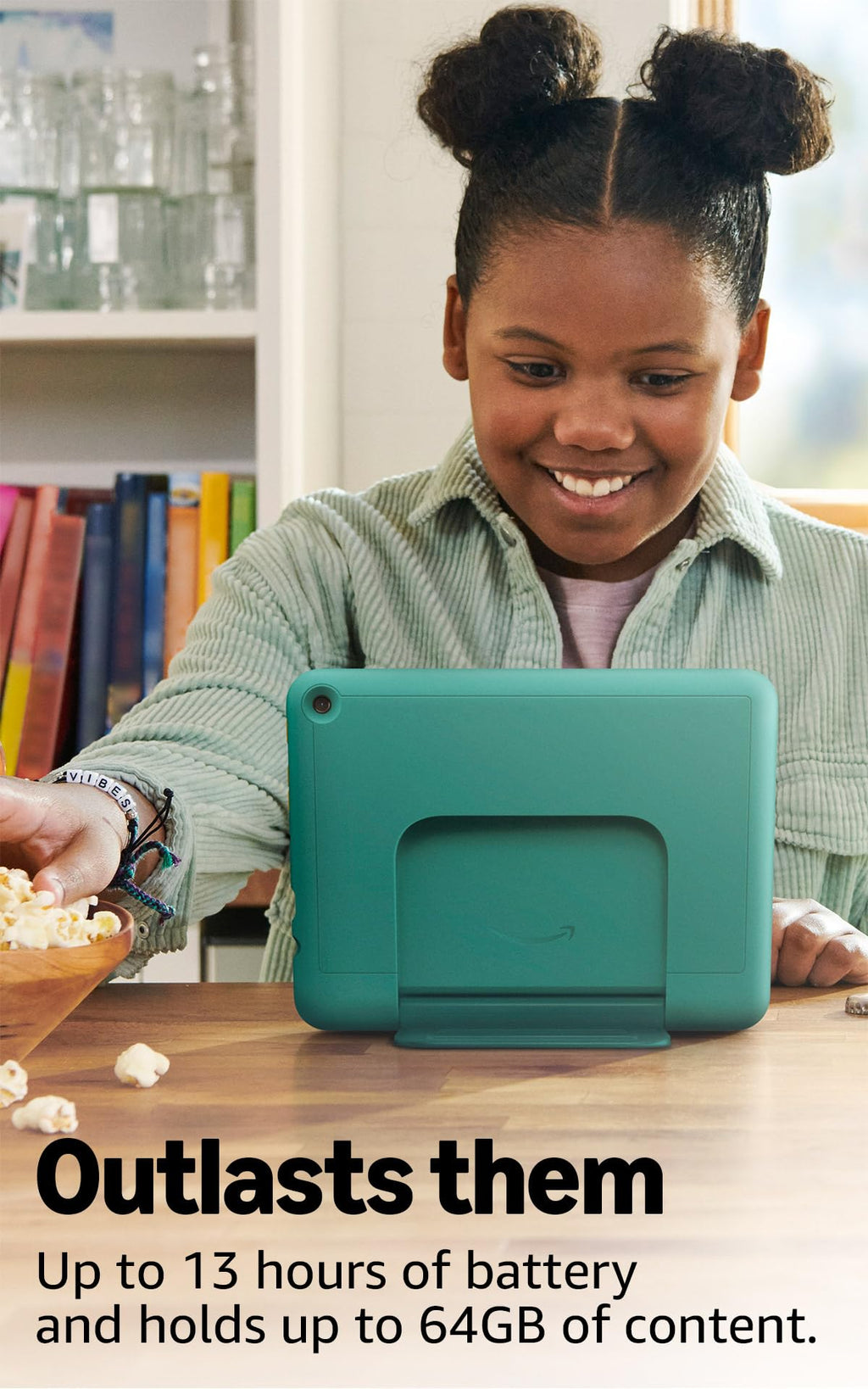 Amazon Fire HD 8 Kids Pro tablet, ages 6-12. Bright 8" HD screen, includes ad-free content, parental controls, 13-hr battery, slim case for older kids, 64GB, Hello Teal, (2024 release)