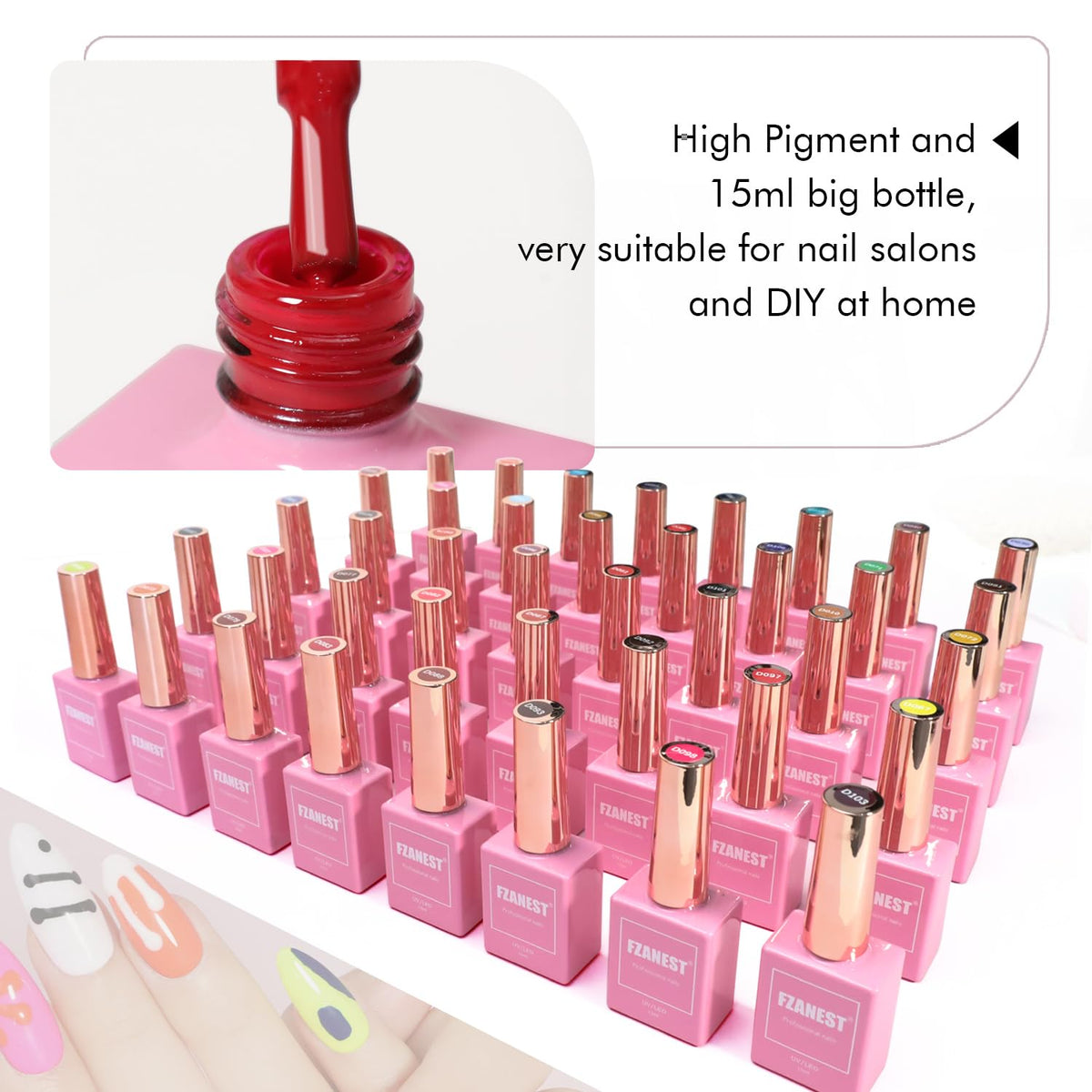 FZANEST 130Pcs Gel Nail Polish Set, 15ml Full Size 120 Bright Colors With Rubber Base Gel/Top Coat/Chrome-proof Matte Top Coat/Bloomming/Nail Tip Glue Kit for Nail Salon Hema-free Tpo-free