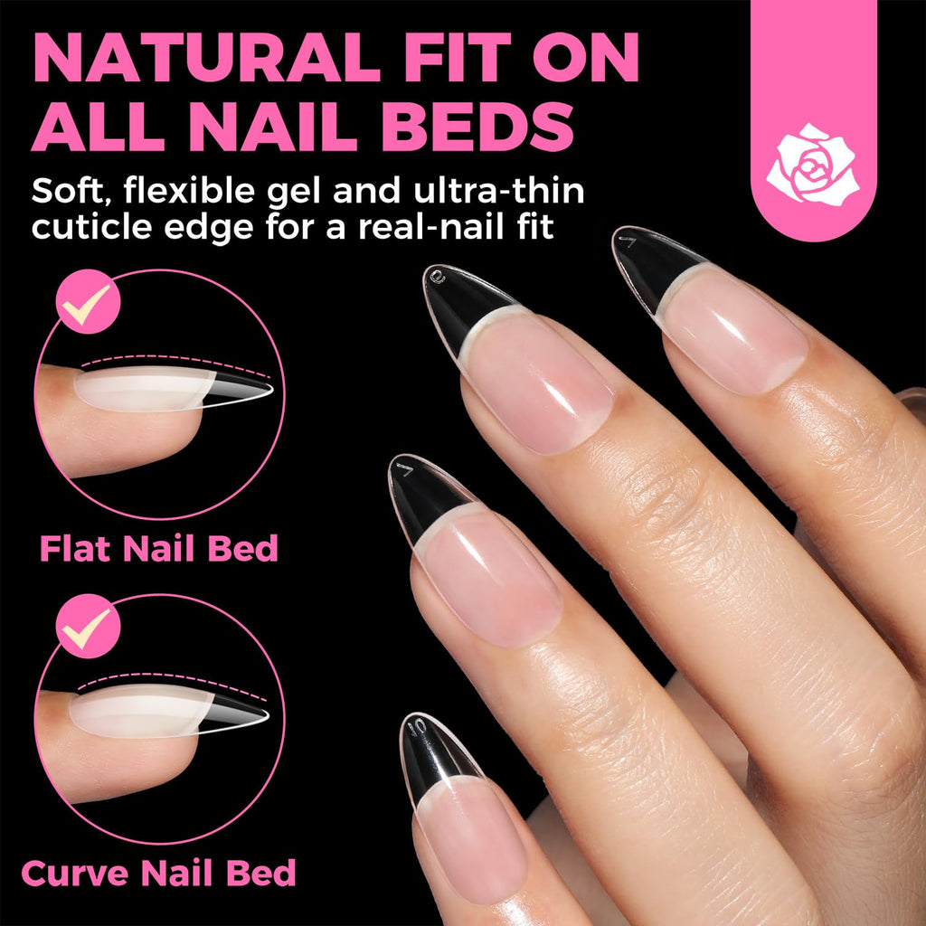 UNA GELLA Almond Gel Nail Tips, 504 Clear Tips, 12 Sizes