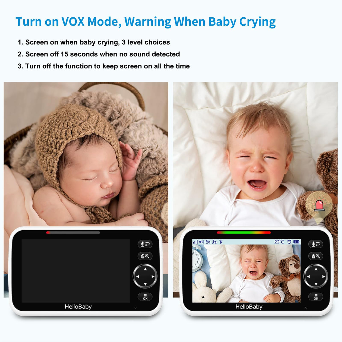HelloBaby No WiFi Baby Monitor Camera and Audio HB6550, 5" Video Screen