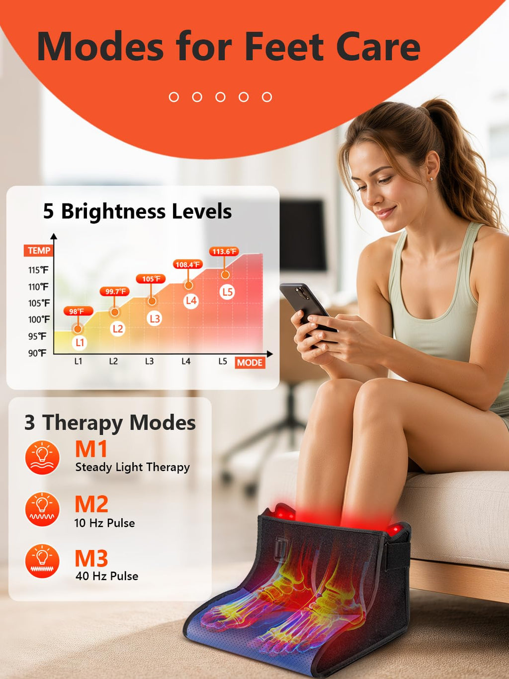 Red Light Therapy for Feet with Heat & Pulse, 180 Tri-Chips LEDs 660nm & 850nm, 5 Light Intensities & 10/40HZ Pulse, 10-90 Min Timer, Foldable Infrared Light Feet Wrap for Ankle Heel, Blue