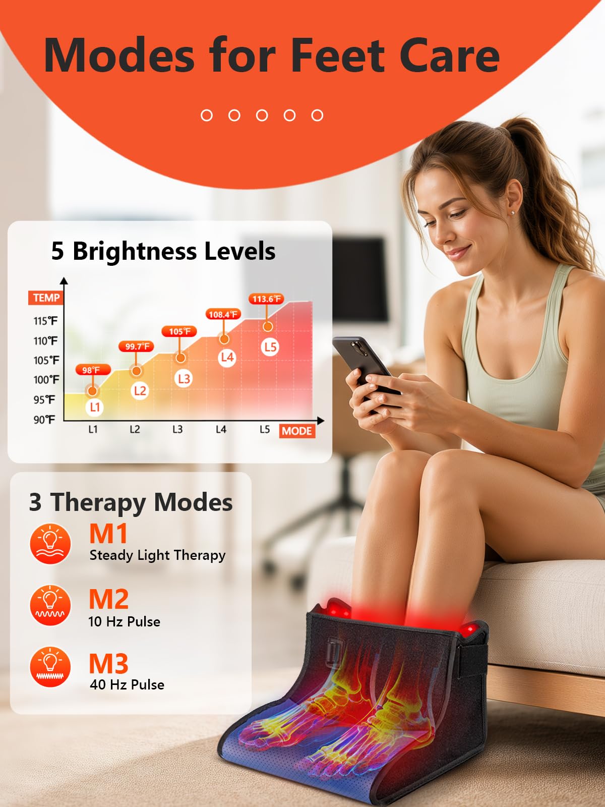 Red Light Therapy for Feet with Heat & Pulse, 180 Tri-Chips LEDs 660nm & 850nm, 5 Light Intensities & 10/40HZ Pulse, 10-90 Min Timer, Foldable Infrared Light Feet Wrap for Ankle Heel, Blue