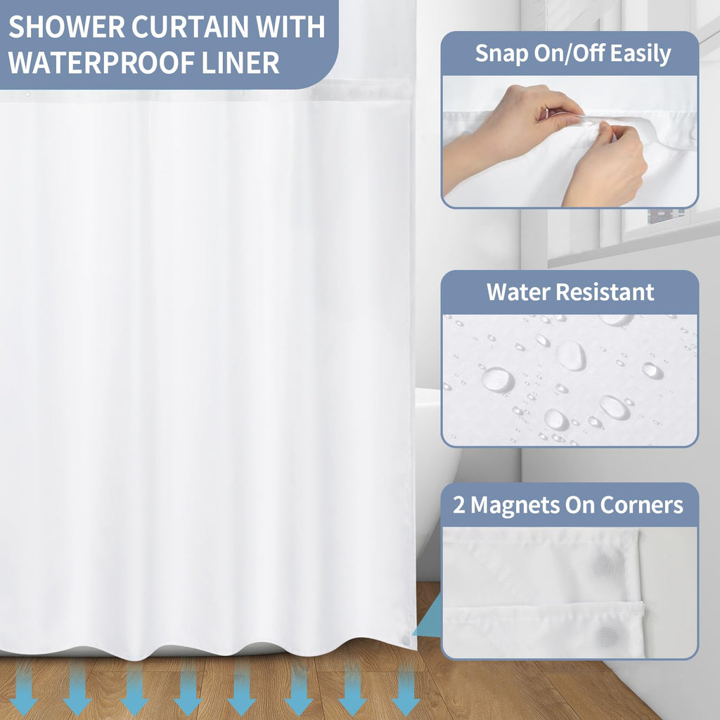 Hookless Shower Curtain with Snap in Liner, Blue Colorful Floral, 72W x 75L