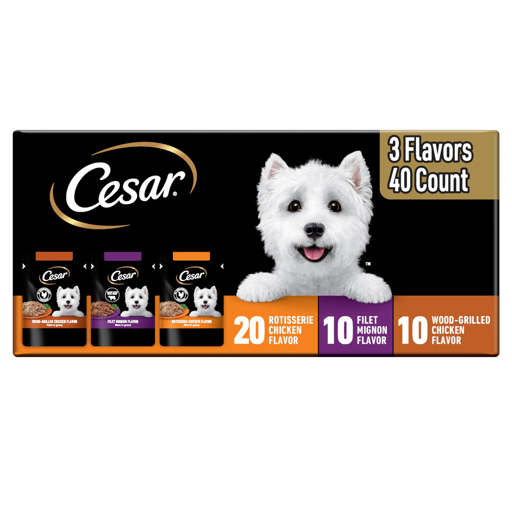 Cesar Mini-Pouch Wet Dog Food, Filet Variety Pack, 1.76 oz, 40 Count