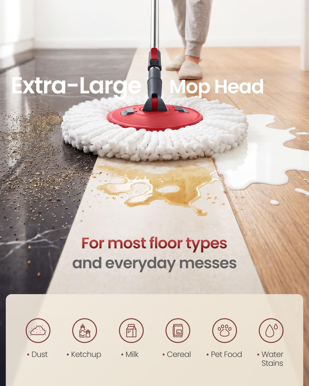 SONGMICS Spin Mop and Bucket Set with Pedal Wringer, 1 Microfiber Pad