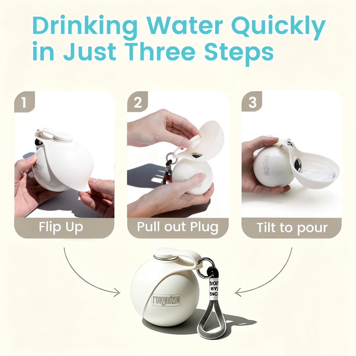 2-in-1 Portable Dog Water Bottle with Bowl, 285 ml, Leak-Proof Stainless Steel Dog Travel Water Bottle with Silicone Foldable Bowl, Suitable for Small Dogs on Walks and Outdoor Hikes