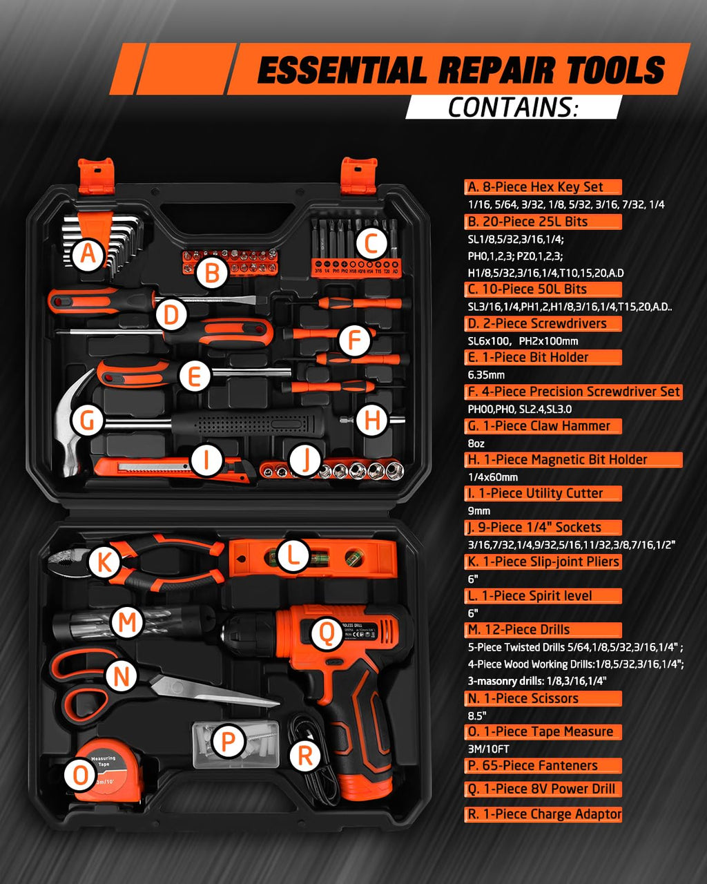 Thatool 139-Piece Home Tool Kit with 8V Cordless Drill and Storage Case