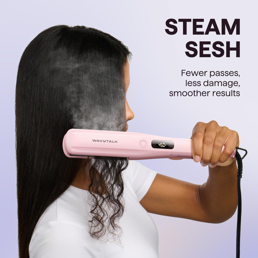 Wavytalk Steam Hair Straightener Steam Sesh for Less Heat Damage, Flat Iron