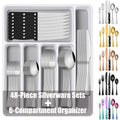 49 Pieces Silverware Sets With Organizer And Steak Knives, Stainless Steel Flatware Sets Service For 8 Person, Tableware Cutlery Sets, Includes Knife Spoon and Forks Sets