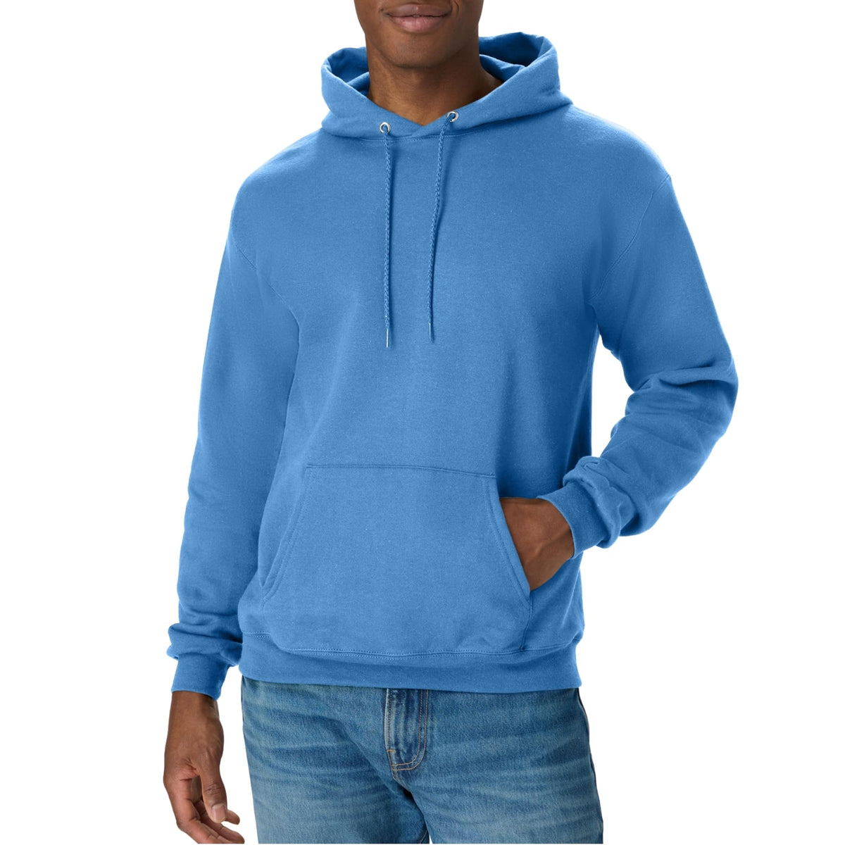 Hanes Men's Pullover EcoSmart Hooded Sweatshirt, denim blue, Large