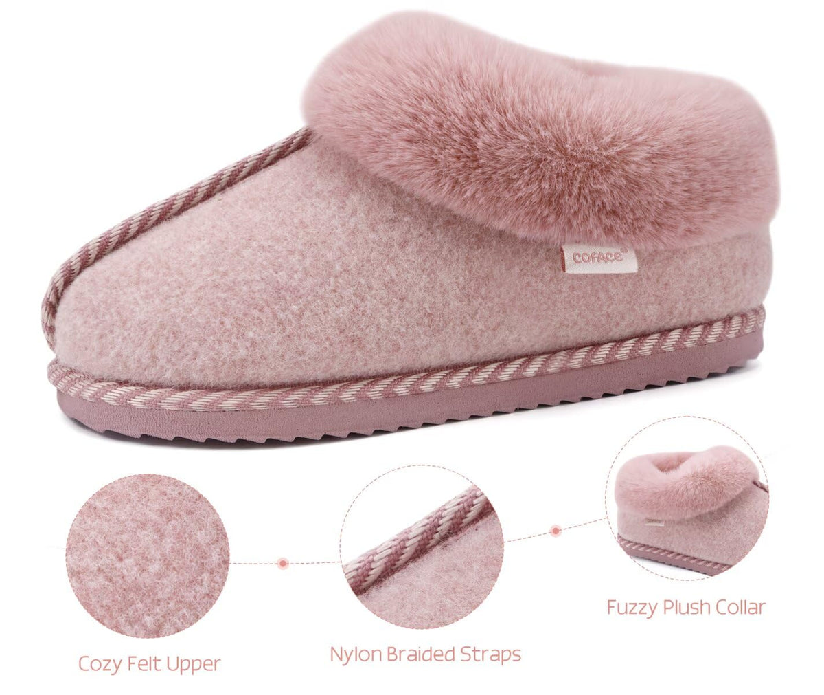 COFACE Women Bootie Slippers with Faux Fur Shearling Fluff Fuzzy Warm Collar Cuff Comfortable Cloud Memory Foam Cute Cozy Comfy Felt Upper for 2026 Winter Bedroom House Home Outdoor Pink Size 8.5