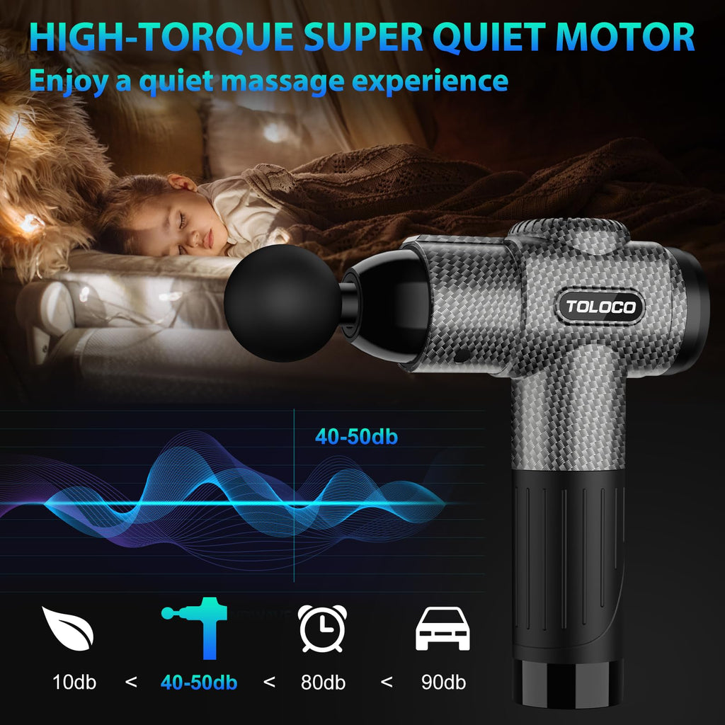TOLOCO Massage Gun, Deep Tissue Back Massage for Athletes for Pain Relief, Percussion Massager with 10 Massages Heads & Silent Brushless Motor, Fathers Day Dad Gifts, Carbon