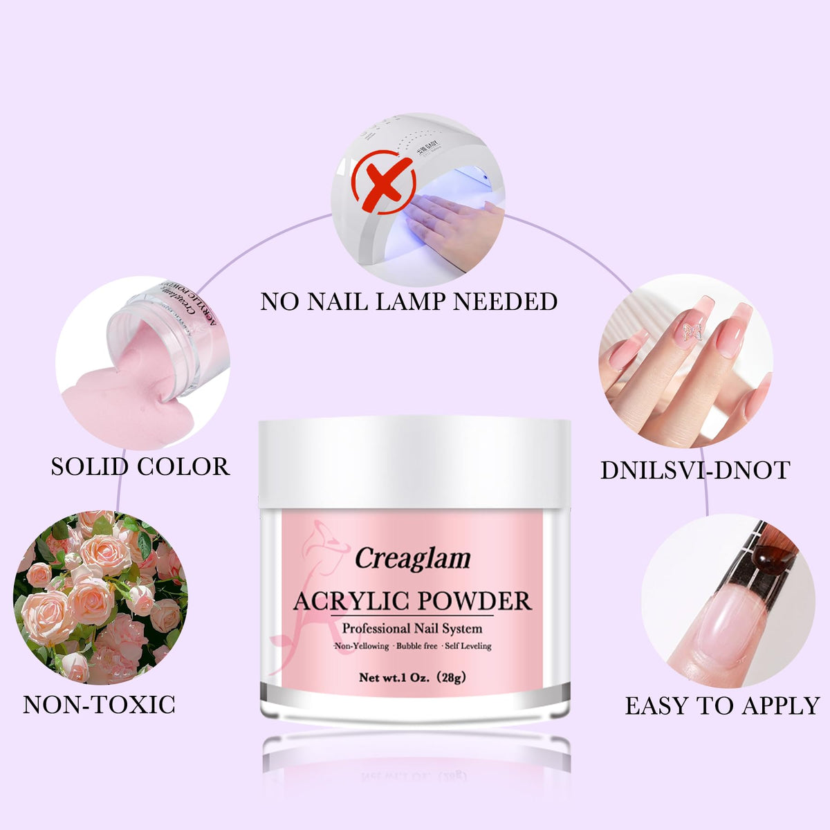 Creaglam Acrylic Powder 3Pcs 28g Cover Pink for Nail Art French Extension