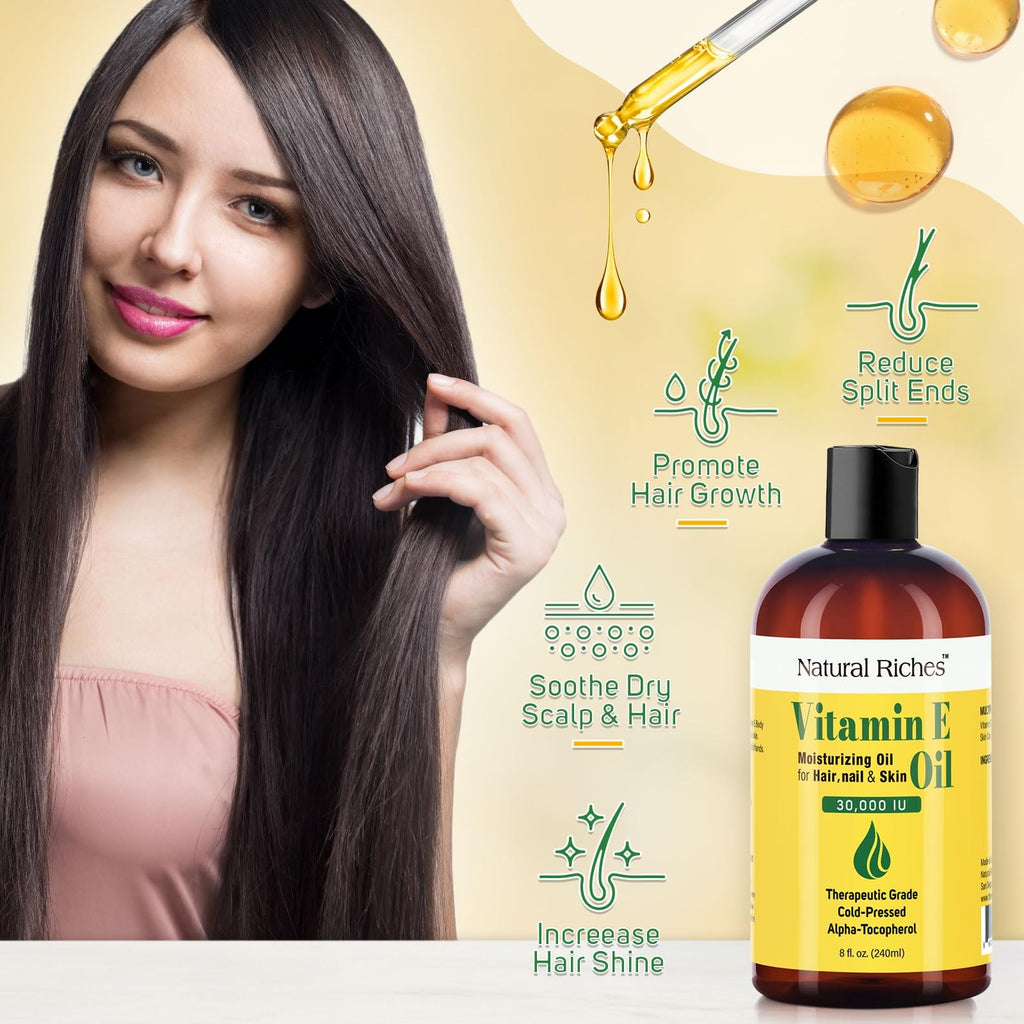 Vitamin E Oil for Skin, Face, Hair & Nails 8 Fl Oz - 30,000 IU
