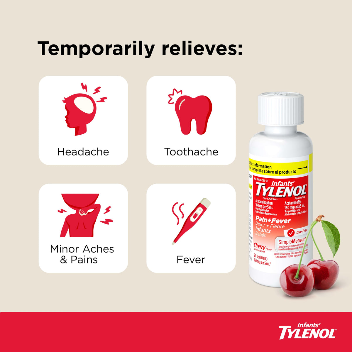 Infants' Tylenol Acetaminophen Oral Suspension, Dye-Free, Cherry, 2 fl. oz