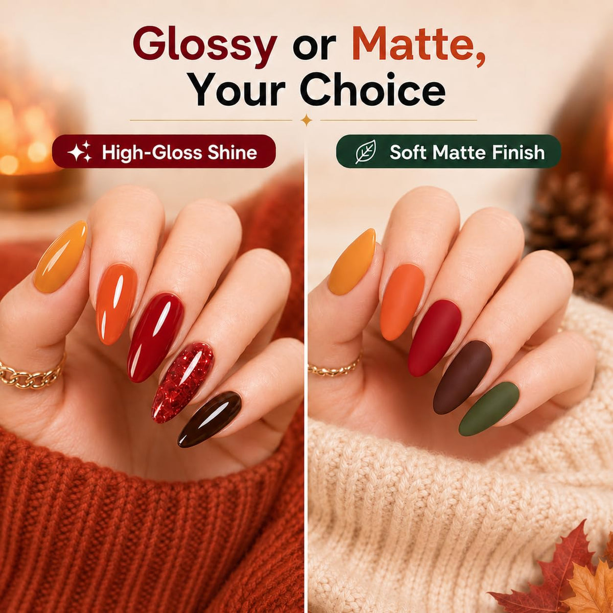 Beetles Fall Gel Nail Polish Set, 20 Colors Orange Yellow Brown