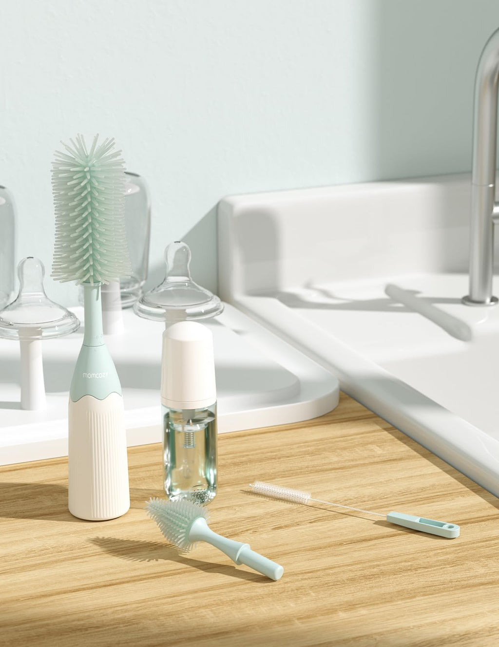 Momcozy Baby Bottle Brush Kit, Push-Press Foam Design, Green